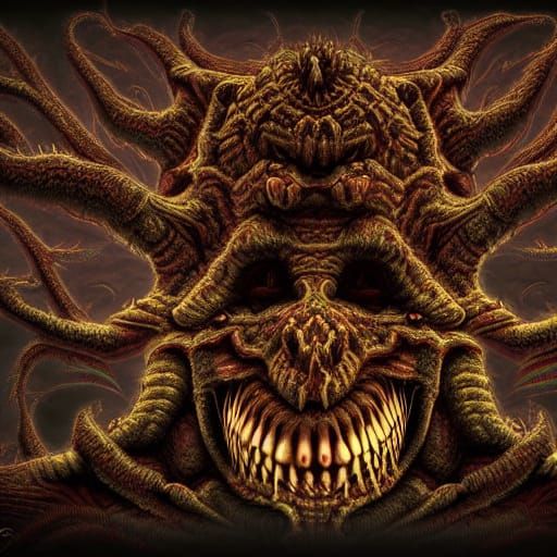 Horrifying Flesh Demon Monster in Ornate Dark Fantasy