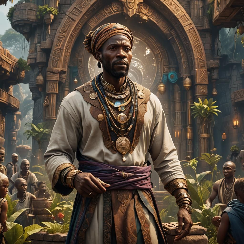 African Man Explains Health Plans: Detailed Matte Painting