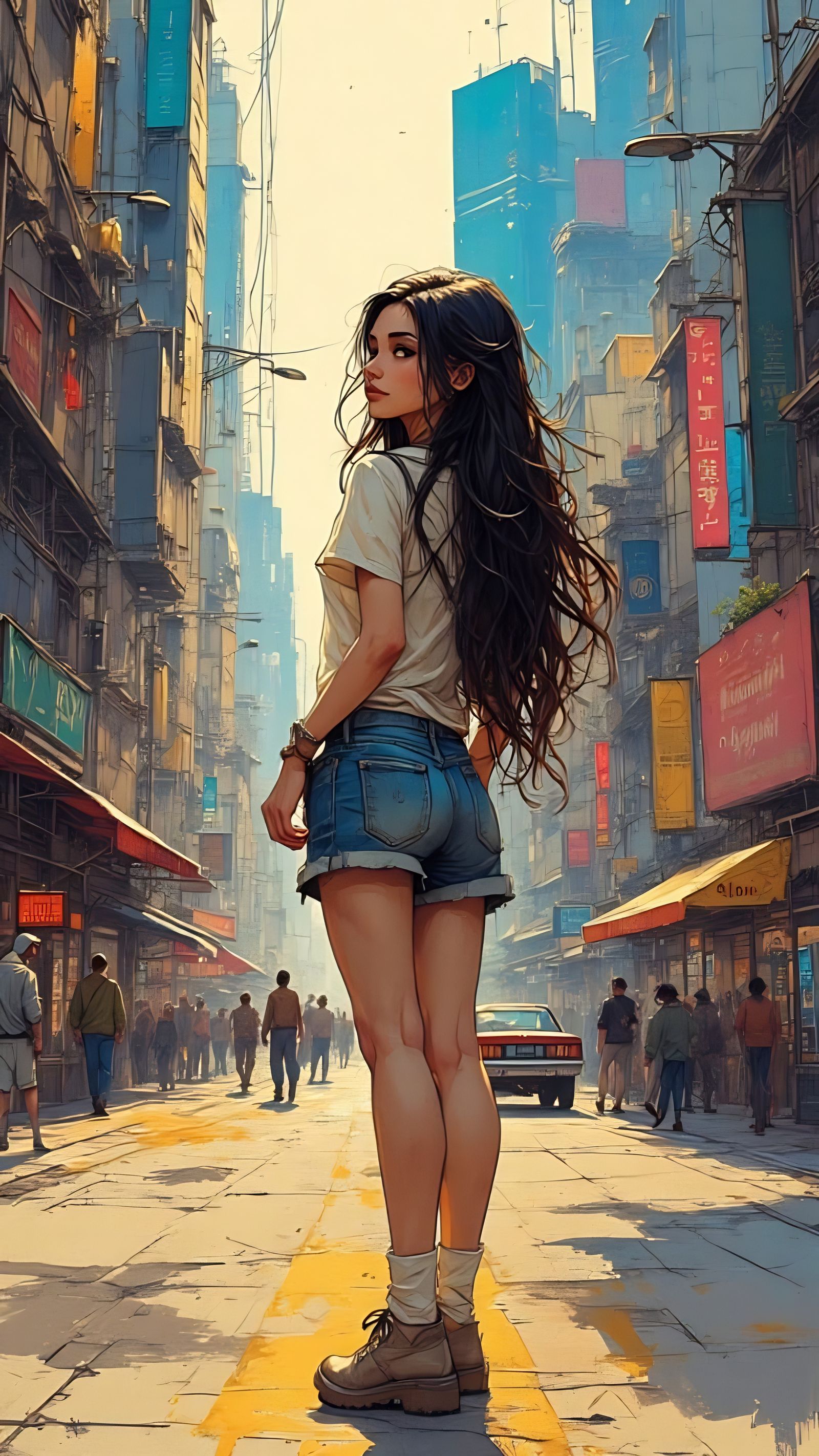 Futuristic City Portrait in Sketchy Style