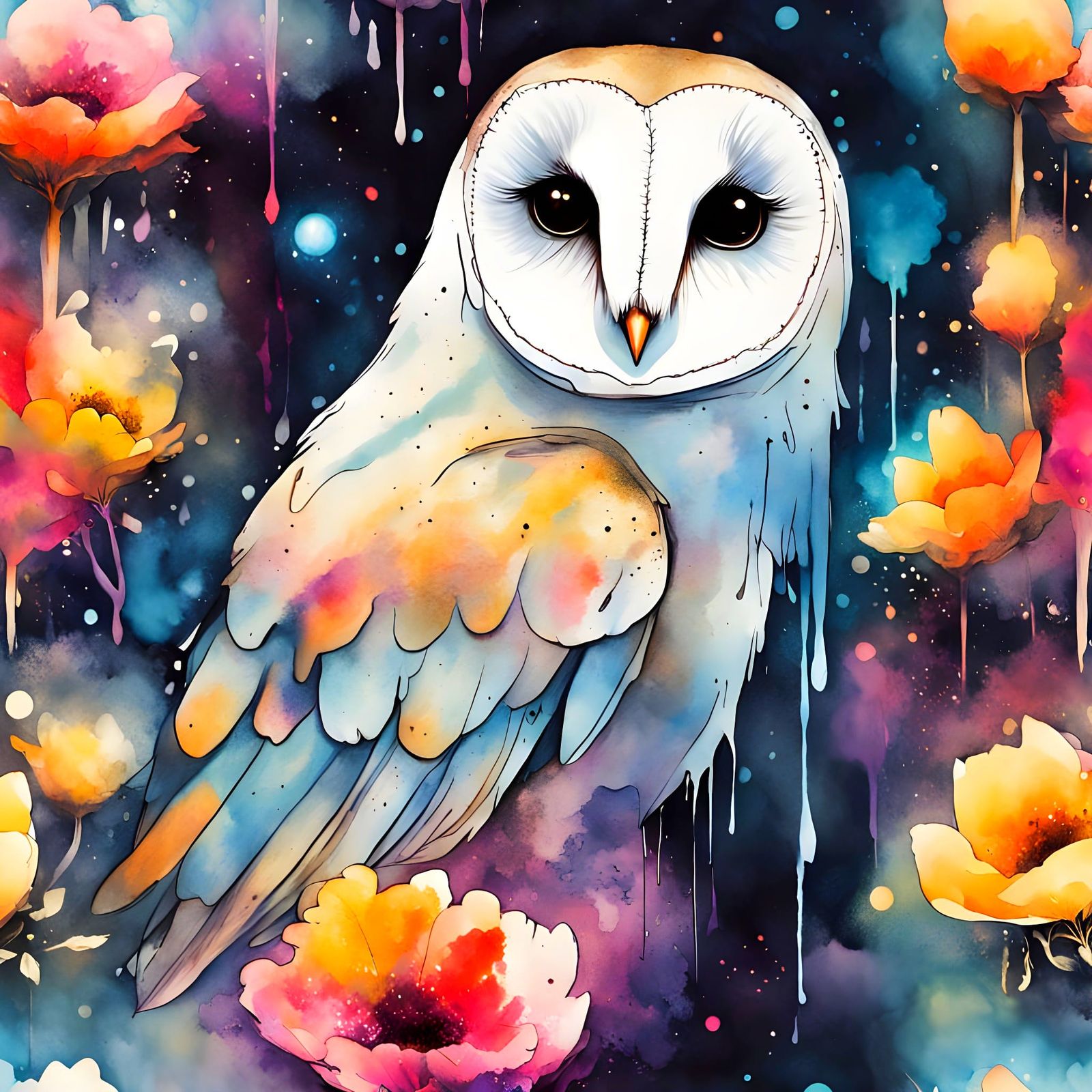 Barn Owl in Moonlit Forest: Magical Realism Art