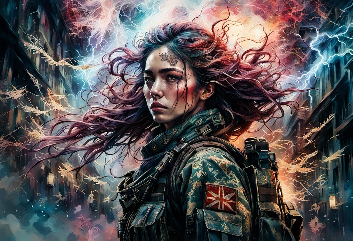 Girl in Japanese Military School Uniform, Graffiti Art