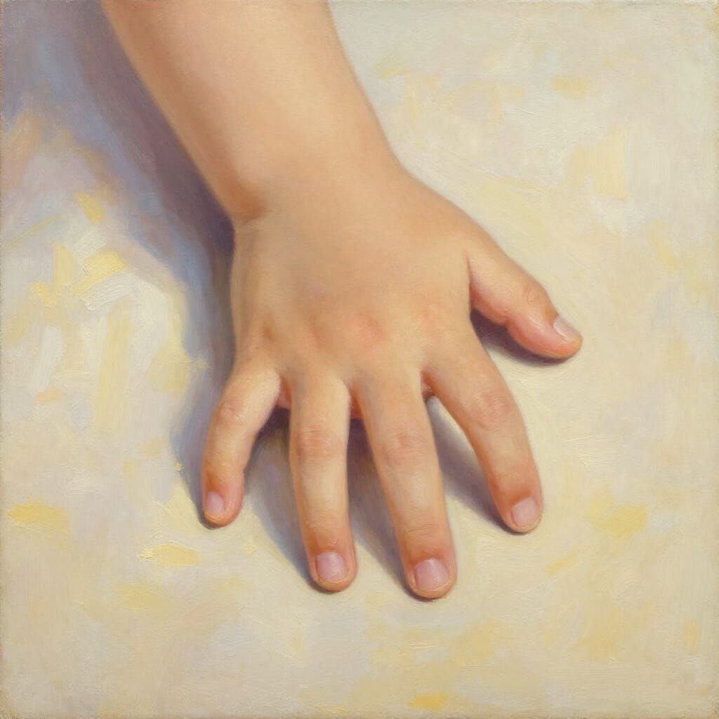 Child's Hand in Gentle Light: Fine Art Oil Painting