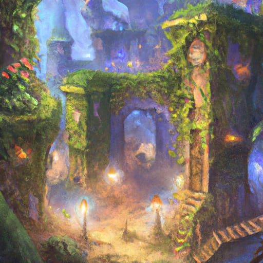 Ethereal Overgrown City in a Fantasy Landscape