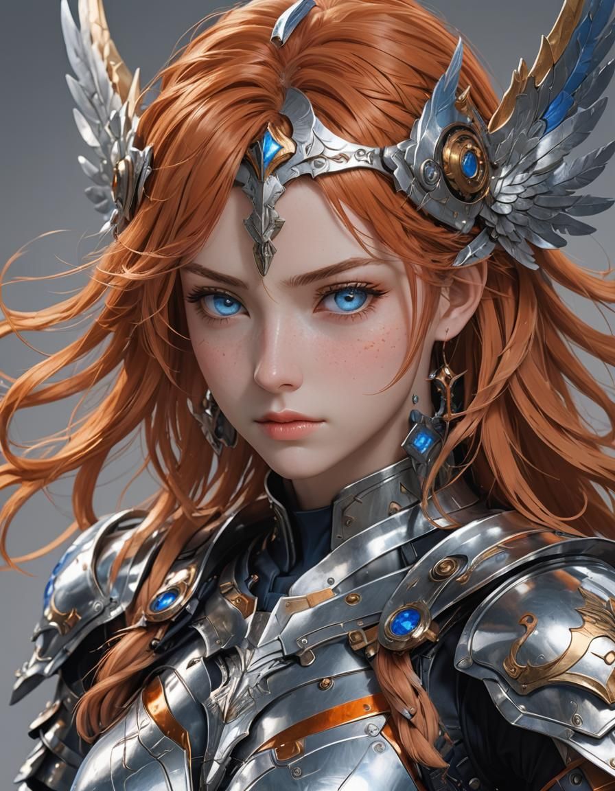 Valkyrie in Silver Armor: Detailed Anime Illustration