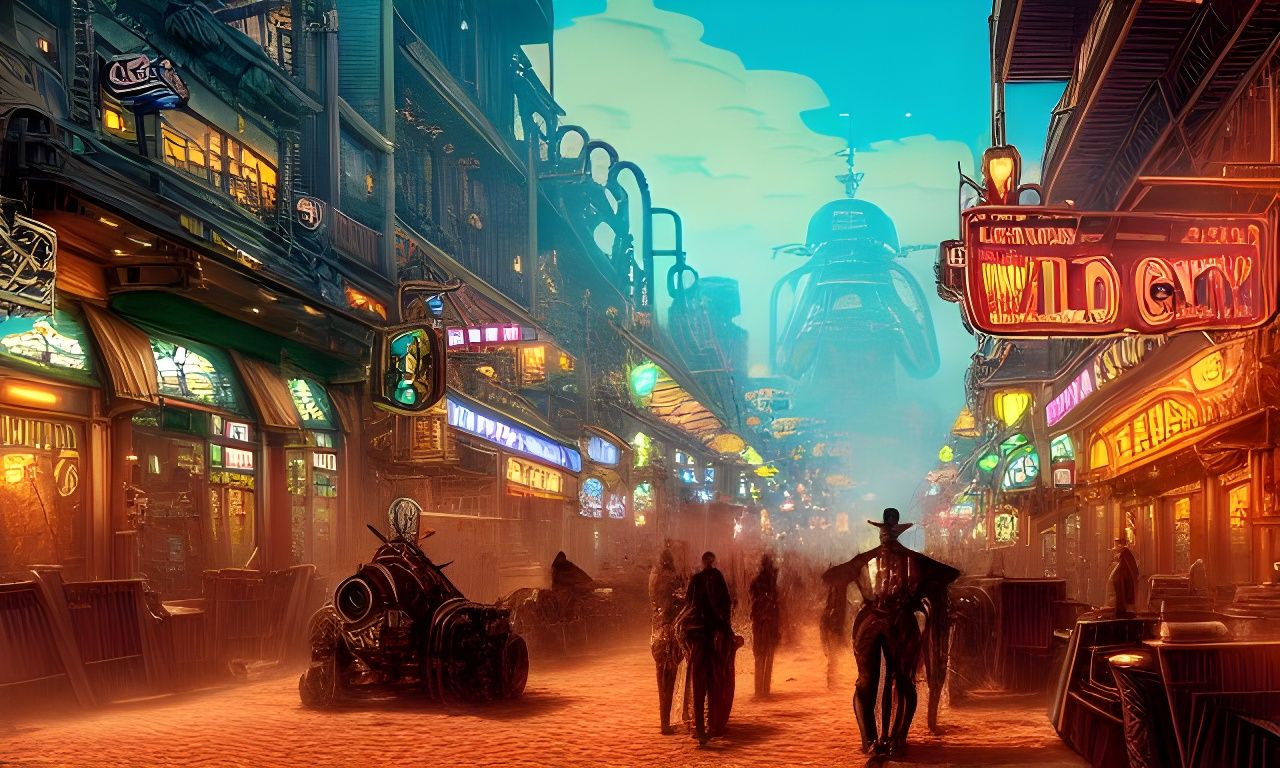 Steampunk Robot Cowboys in Wild West City