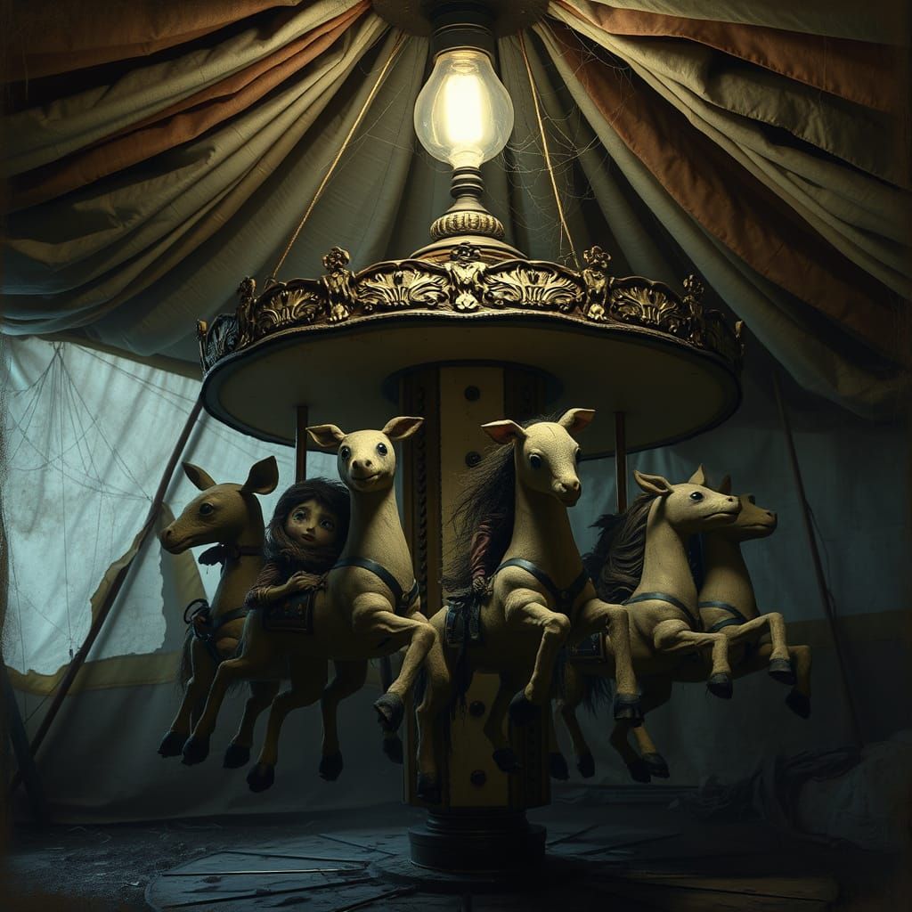 Antique Stuffed Animals Ride Eerie Carousel