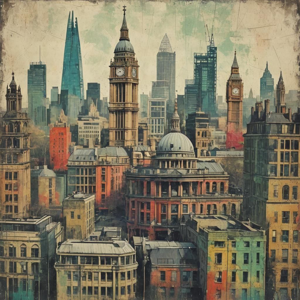 Constructivist London Spring Poster in Grunge Style