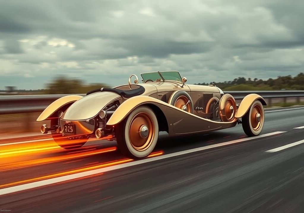 1930s Luxury Car Speeding in Art Deco Style