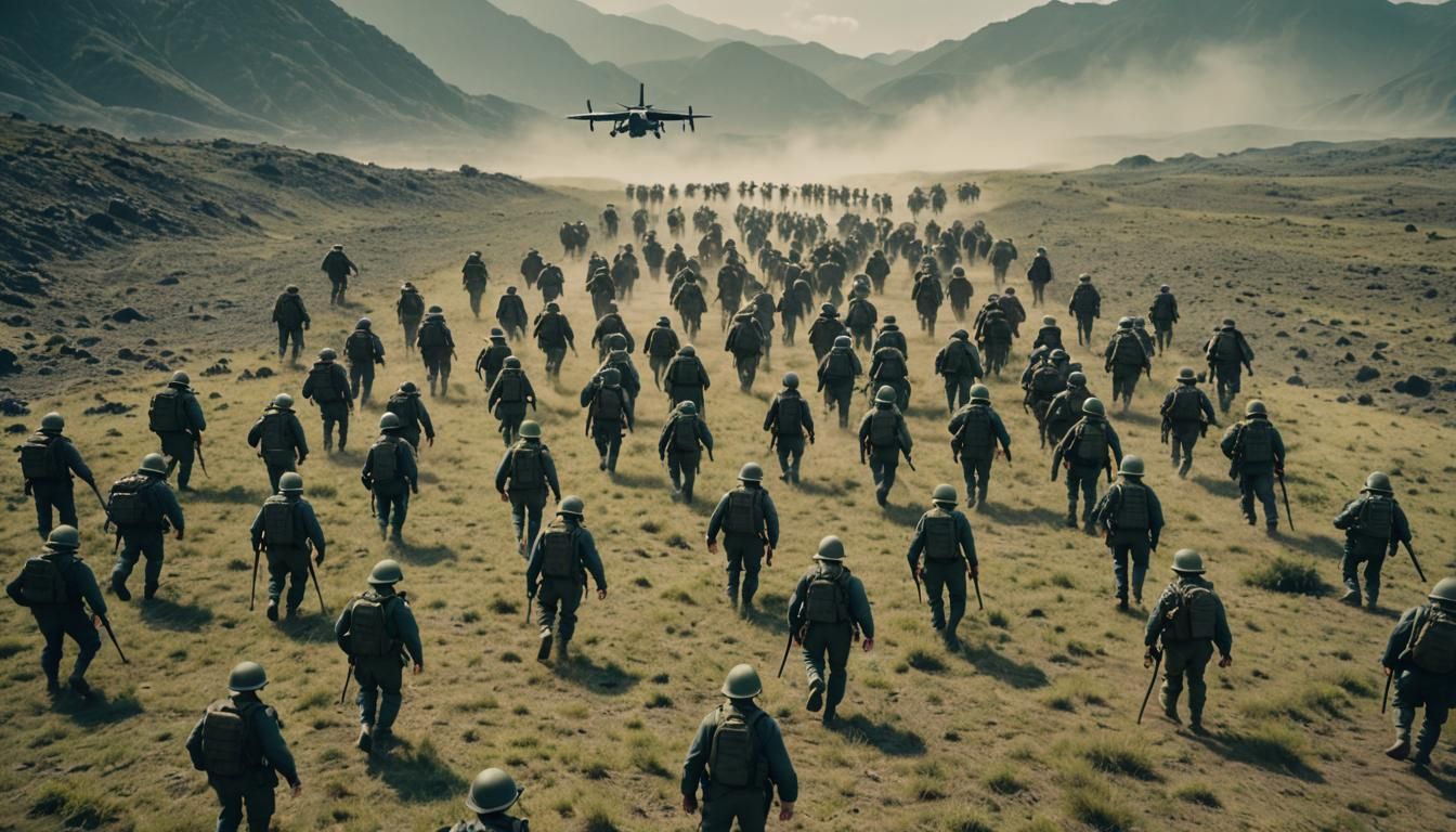 Short Man Leads His Army: Cinematic Film Still