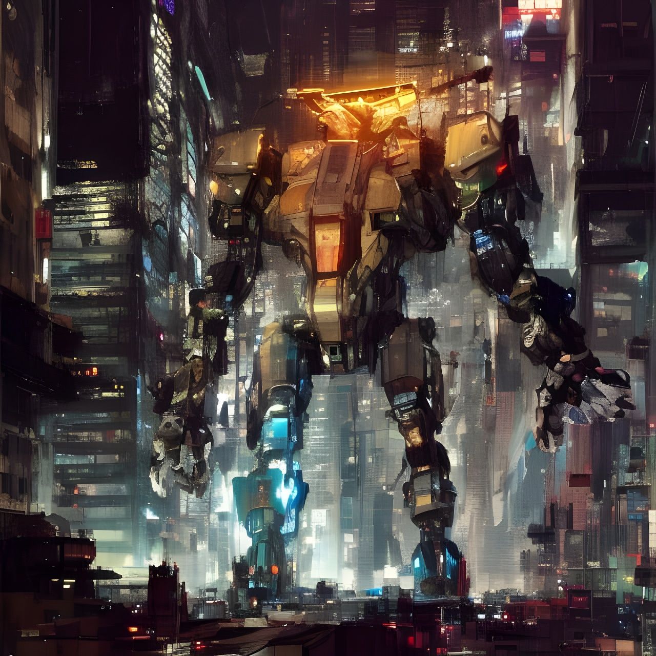 Giant Mecha Rabbit Towers Over City: Digital Concept Art