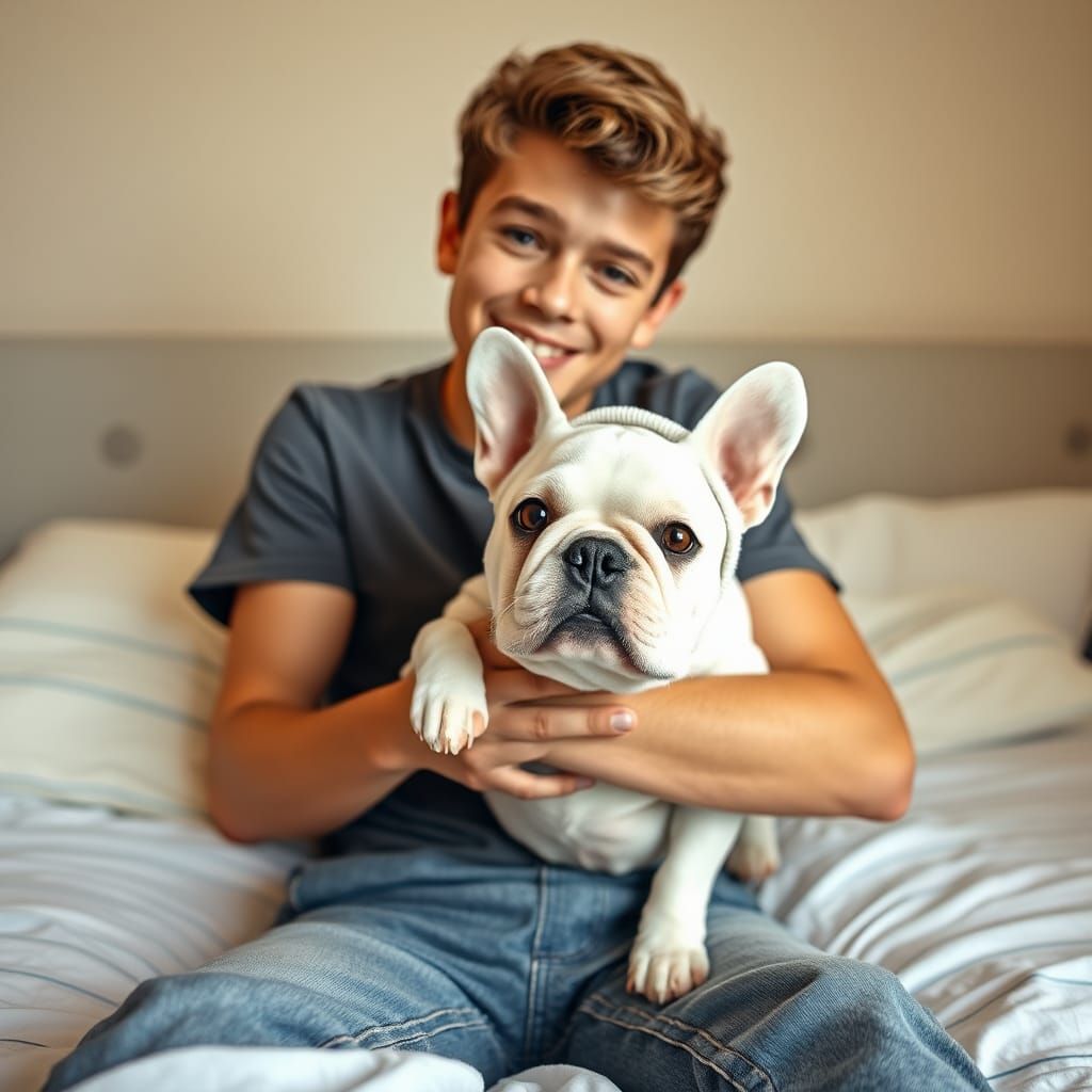 Student Cuddles Bulldog in Pixar-Inspired 3D Render