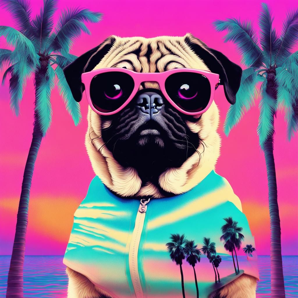 Pug in Sunglasses: Vaporwave Aesthetic Portrait