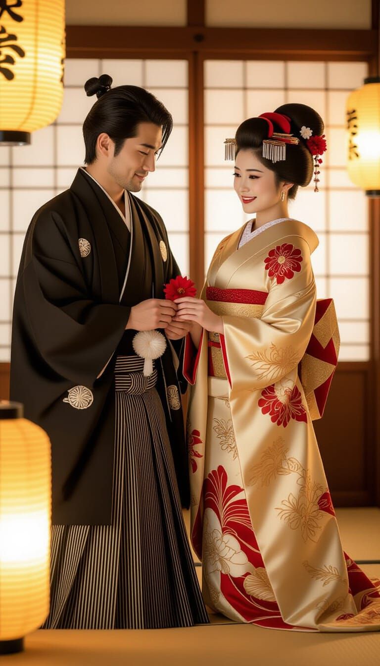 Romantic Japanese Couple Portrait with Soft Lighting