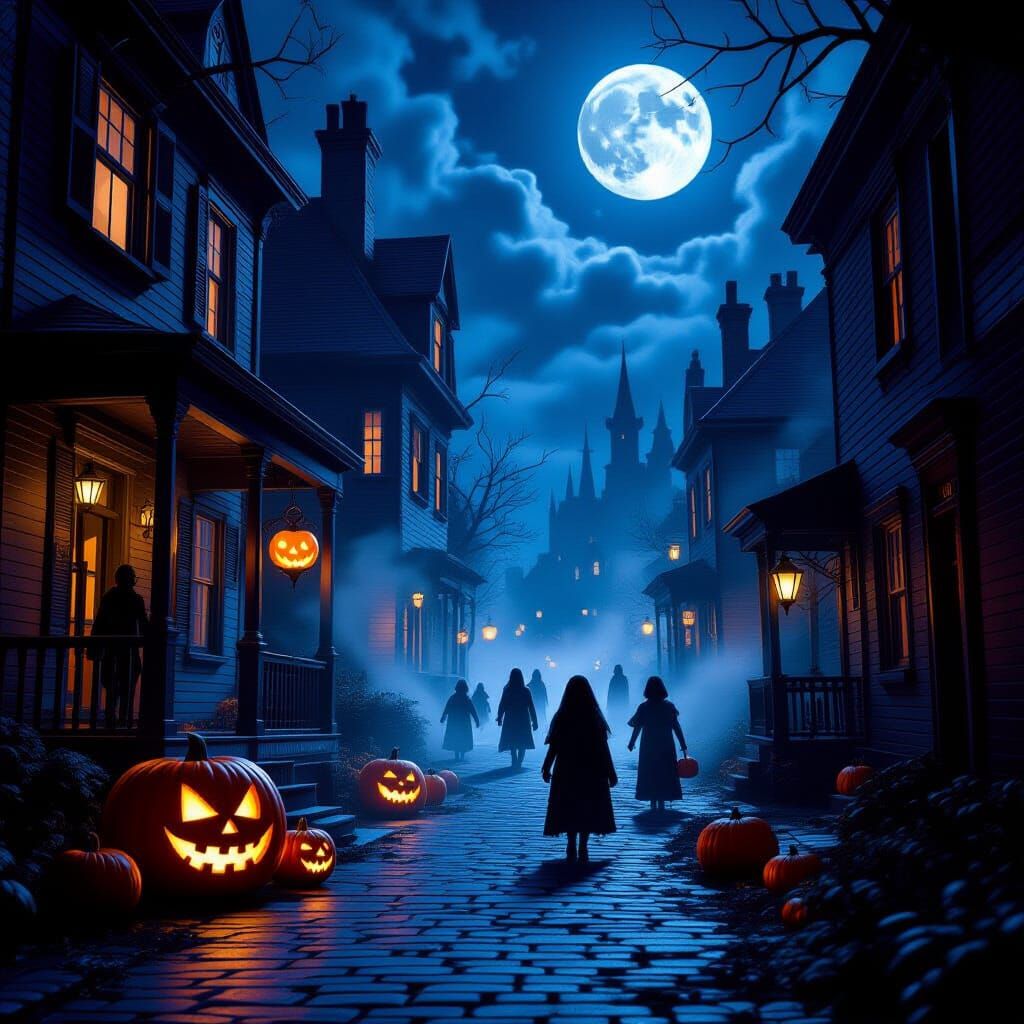 Haunted Trick-or-Treating Night in Horror Movie Style