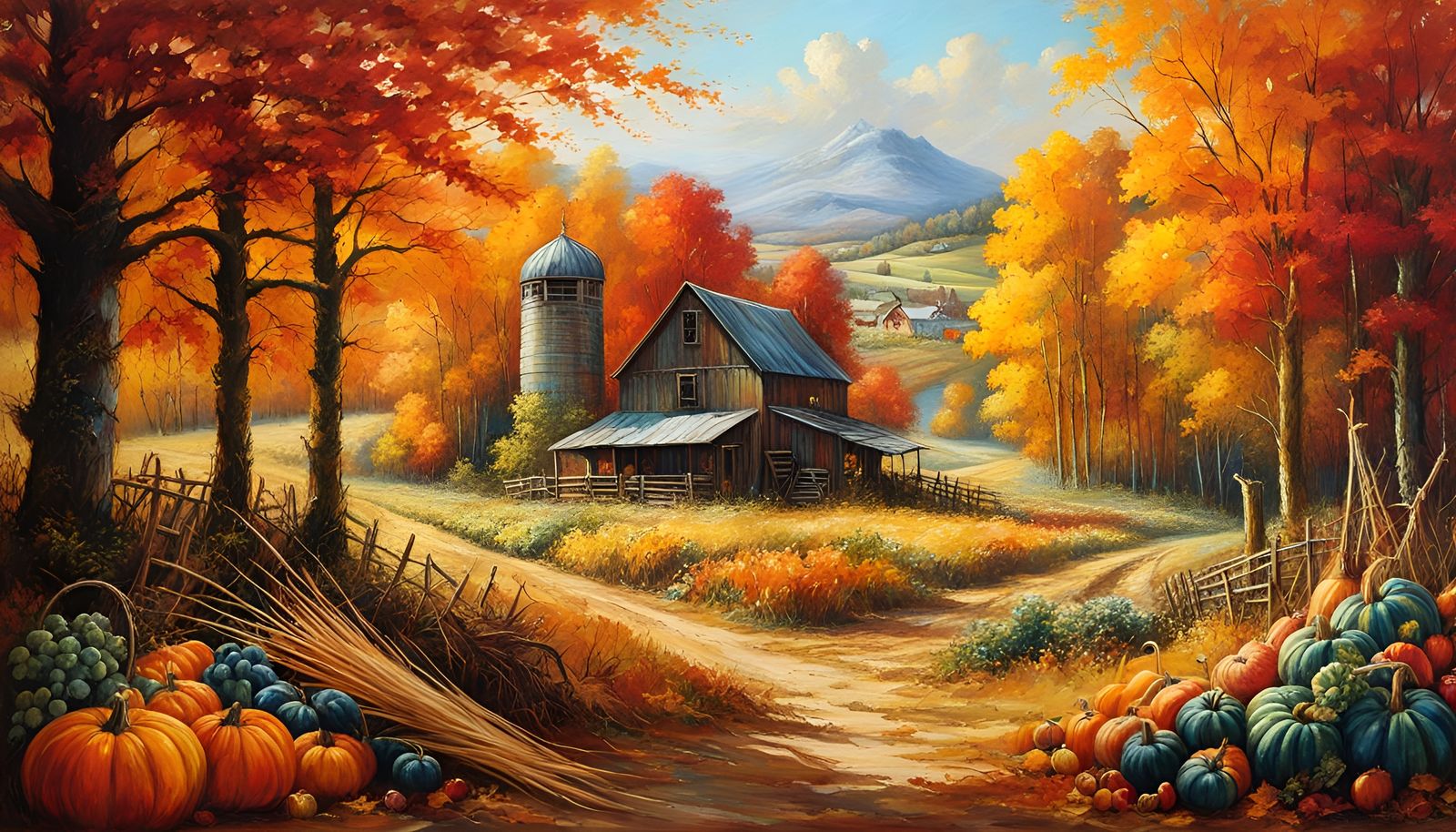 Hyperrealistic Fall Harvest Landscape in Oil on Canvas