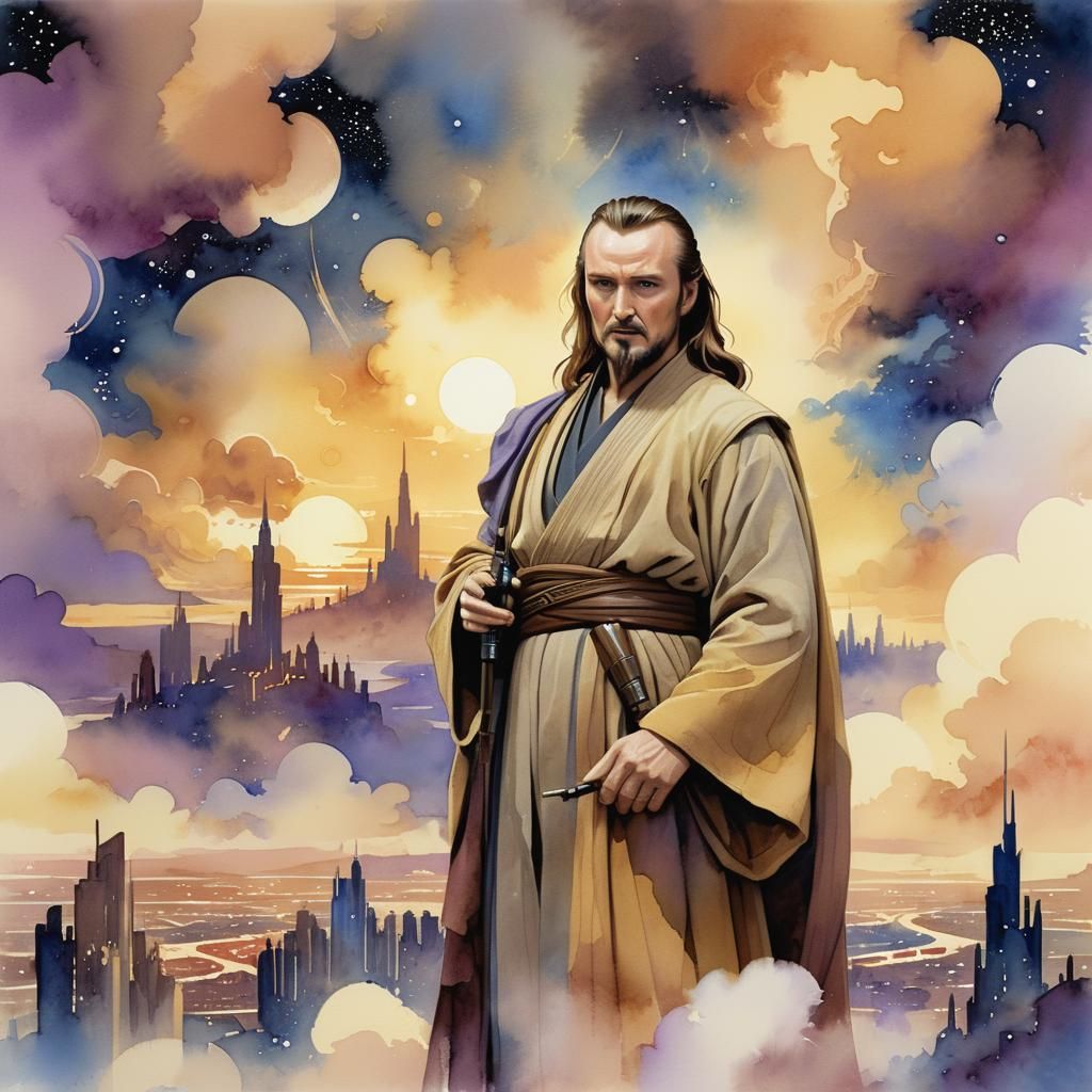 Jedi Master in Gouache and Watercolor Style