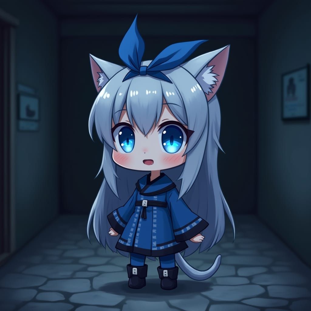 Glowing Chibi Catgirl Illuminates the Dark Backrooms