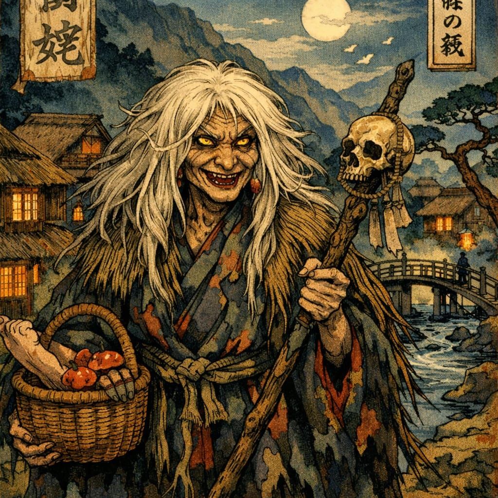 Ukiyo-e Yamauba in Medieval Japanese Village