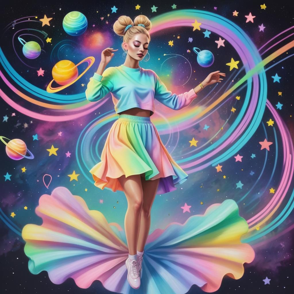 Pastel Rainbow Dancer in Neon Space