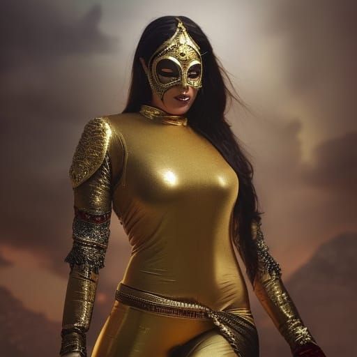 Indian Superhero in Gold Latex Suit: Digital Art