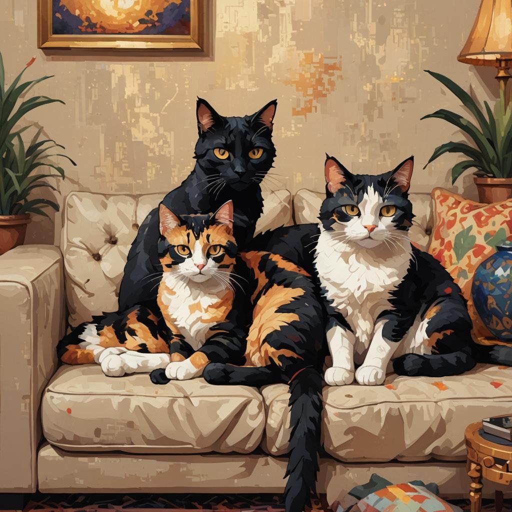 Pixel Art: Black Cat and Calico Resting