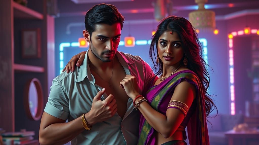 Tension Filled Moment in a Neon-Lit Loft