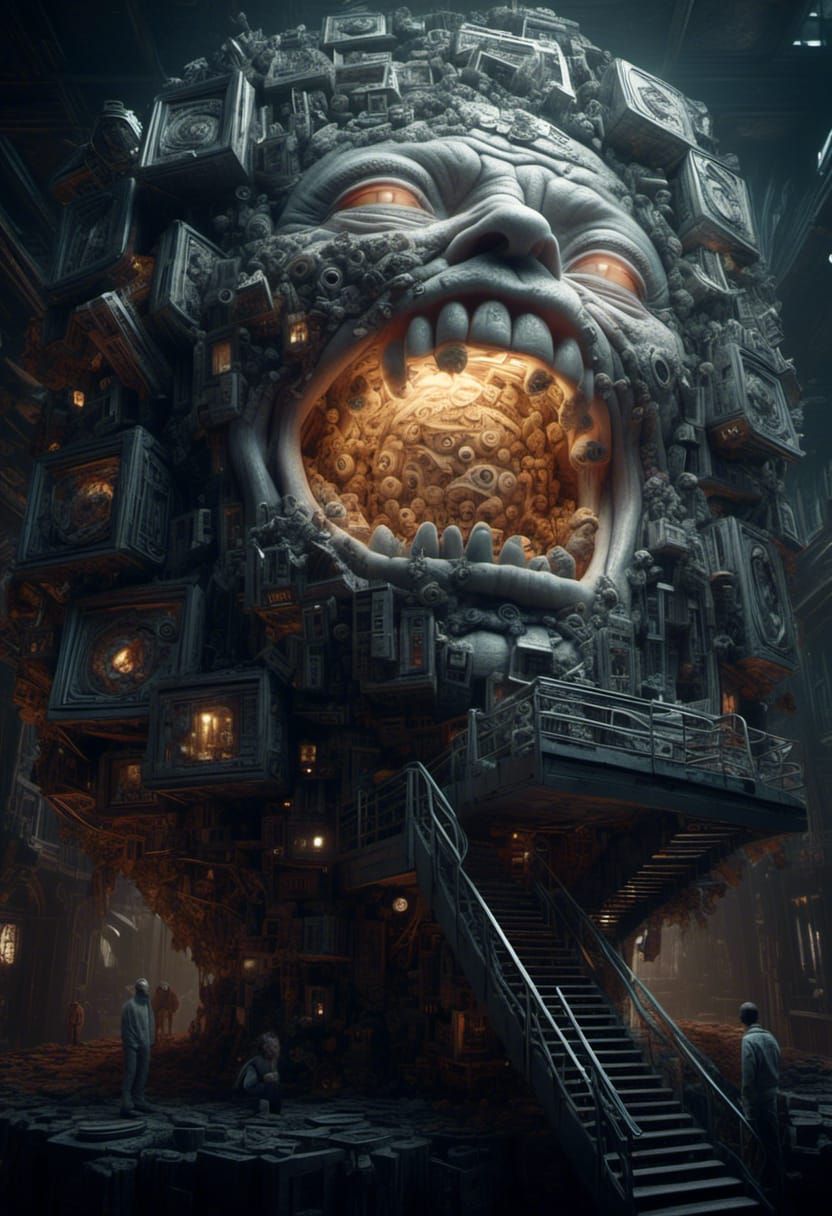 Surreal Cosmic Head with Stairs in Digital Art