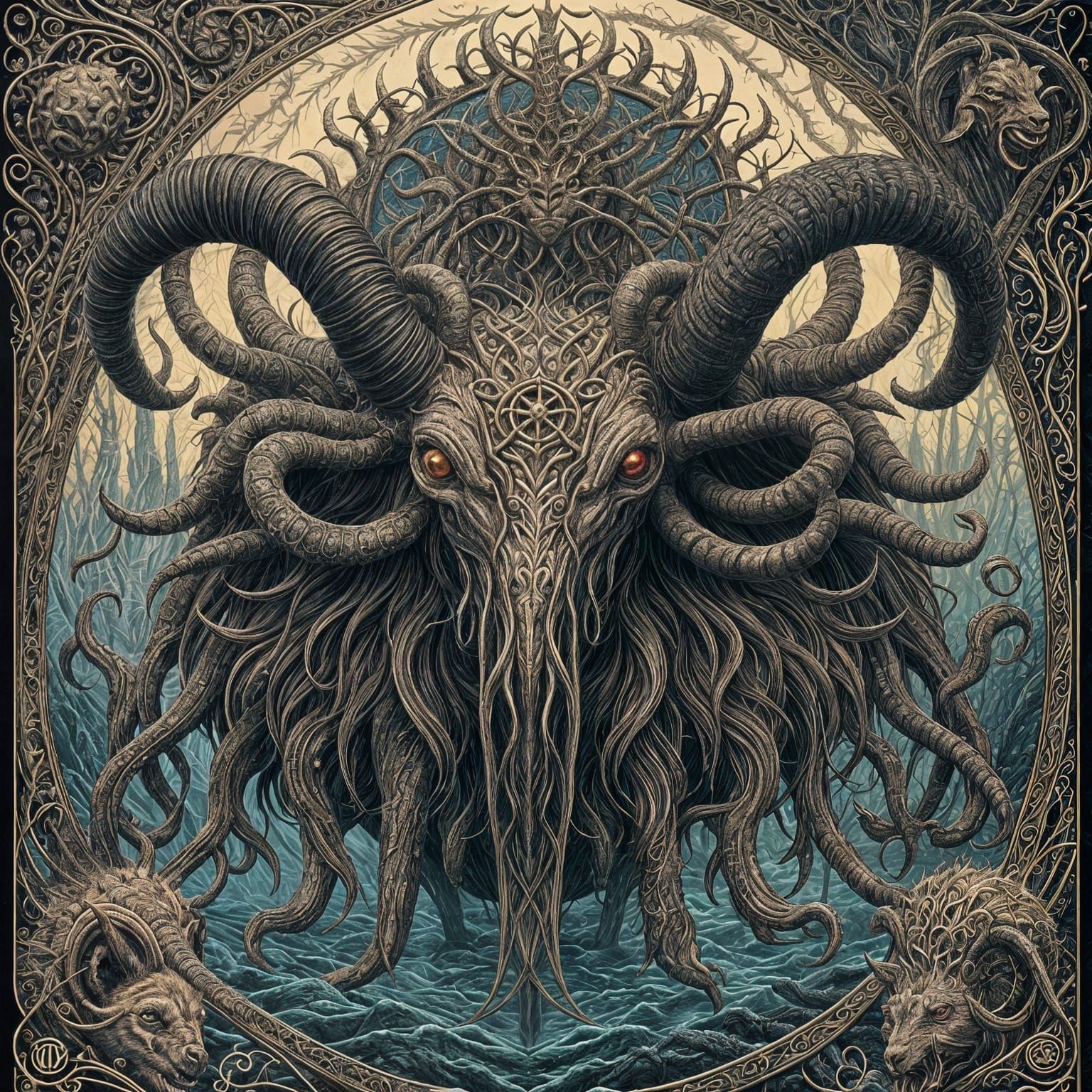 Tarot Card of Shub-Niggurath in Cosmic Horror Style