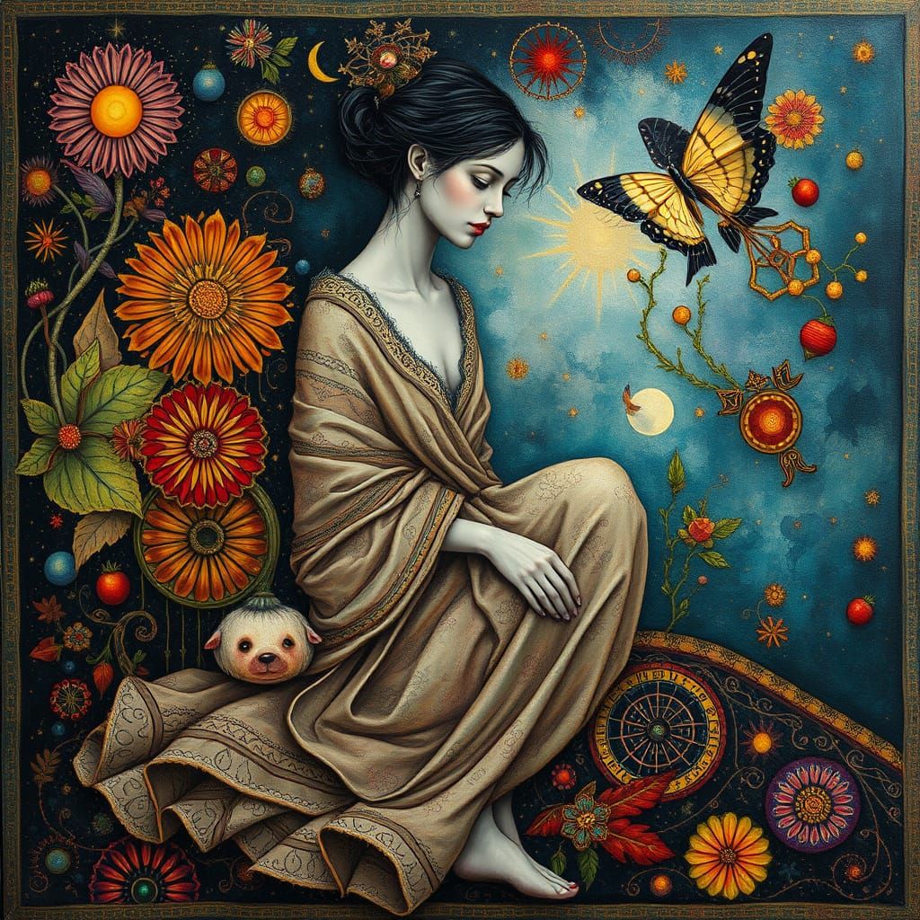 Surreal Figure in Vibrant, Dreamlike Liminal World