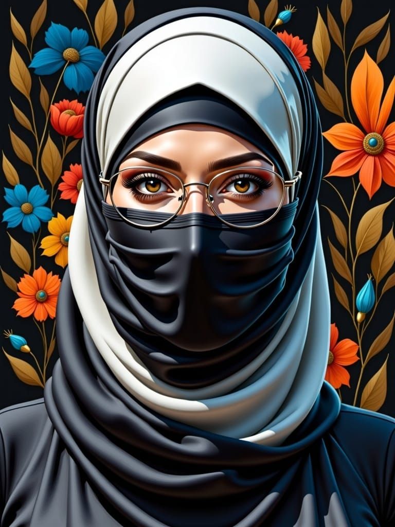 Pop Art Portrait of Niqabi Woman with Eyeglasses