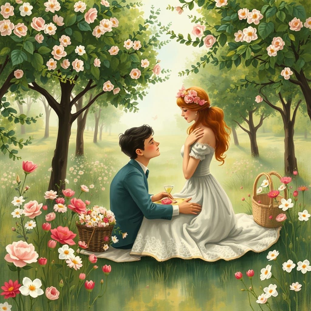 Whimsical Springtime Love in Vintage Gouache