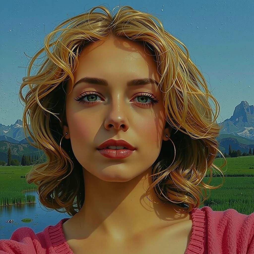 Dreamlike Amoeboid Landscape Painting in Pink, Blue, White