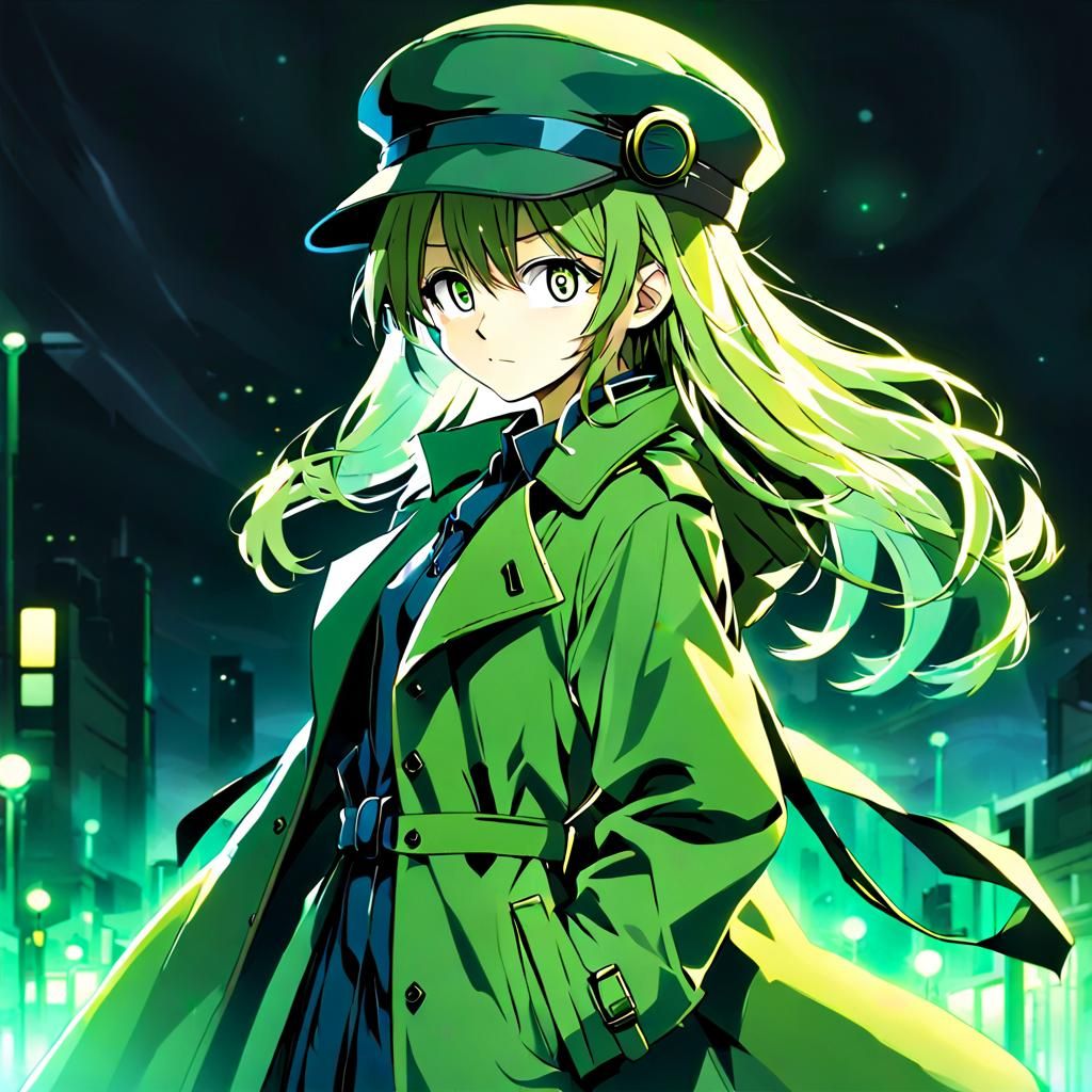 Mysterious Figure in Green Light, Anime Style