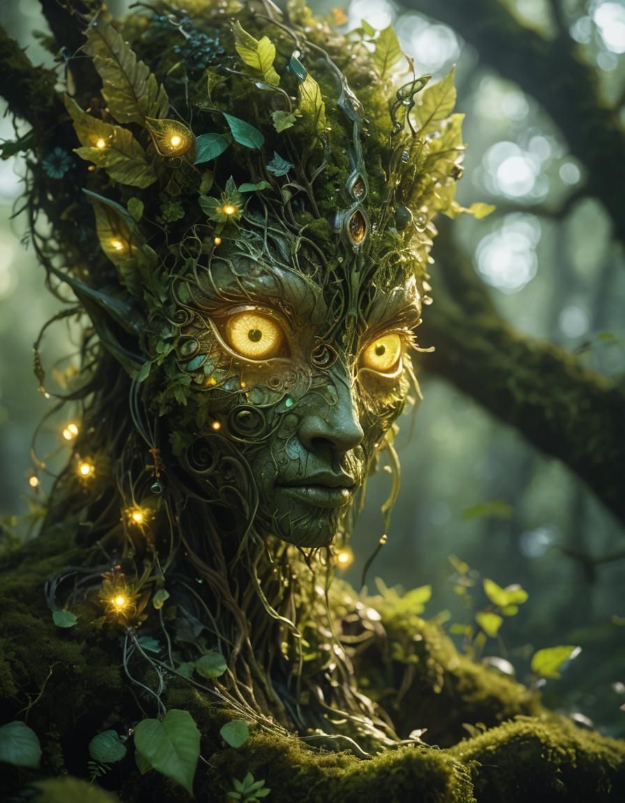 Ethereal Faerie Forest Creature with Glowing Eyes