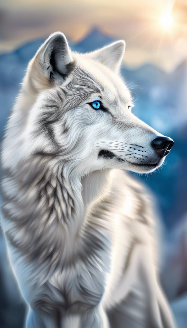 Majestic Siberian Wolf in Canadian Mountain Sunrise