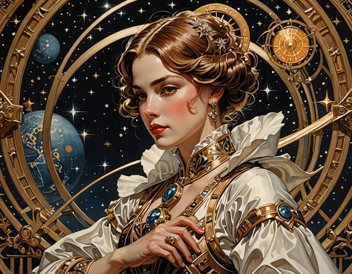 Celestial Constellation in Golden Age Illustration Style