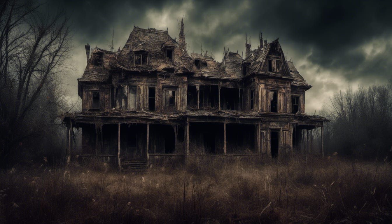 Macabre Haunted House with Dark Clouds