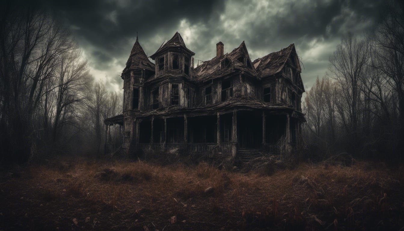 Macabre Haunted House with Dark Clouds