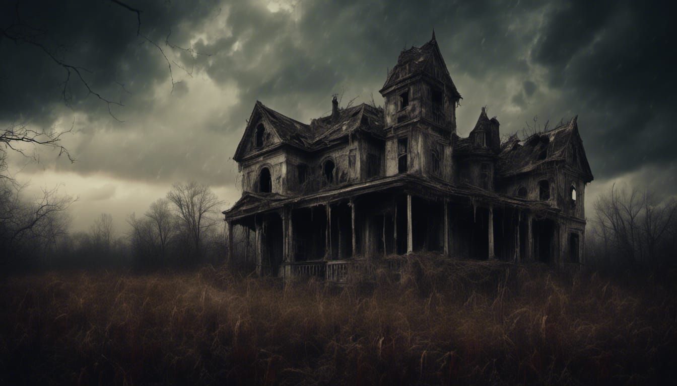 Macabre Haunted House with Deep Shadows