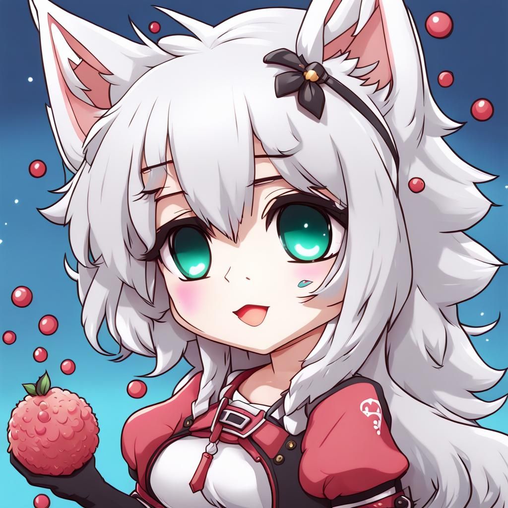 Cute Lychee Wolf Girl in Anime Style