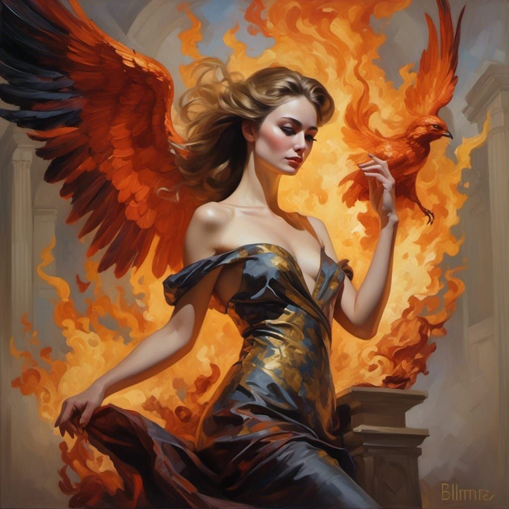 Phoenix Woman Rising from Ashes