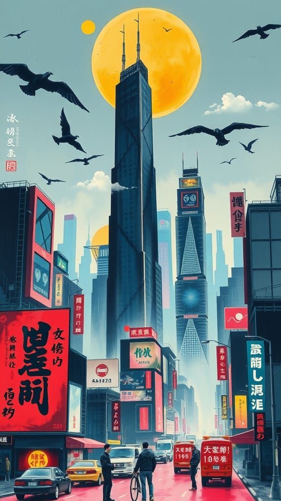 Hand of God-Artist brush painting in  Japanese Asian style  ...