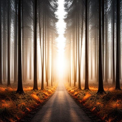 Sunlit Doorway in Pine Forest