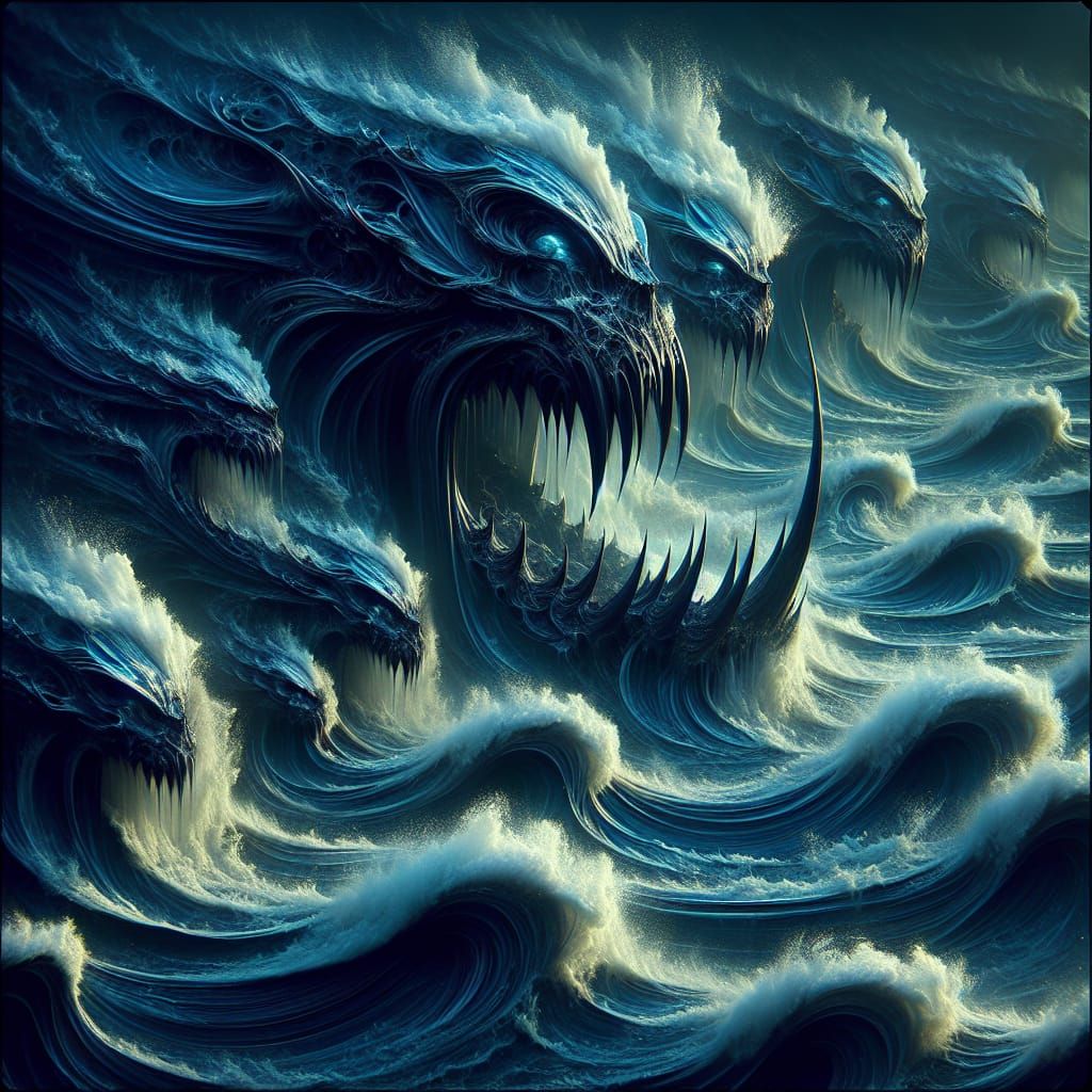 Menacing Demon Teeth Waves in Dramatic Sea