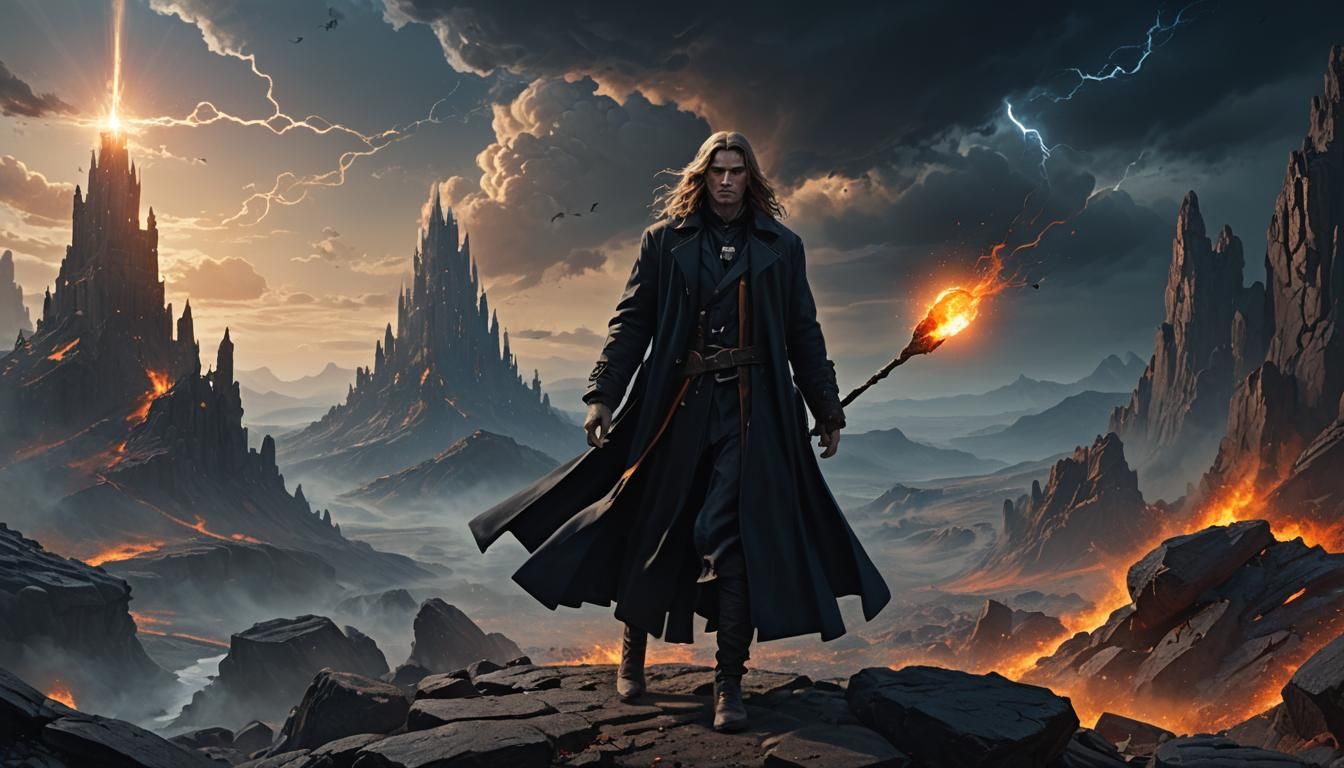 Dark Fantasy Man Summons Destruction: Digital Matte Painting