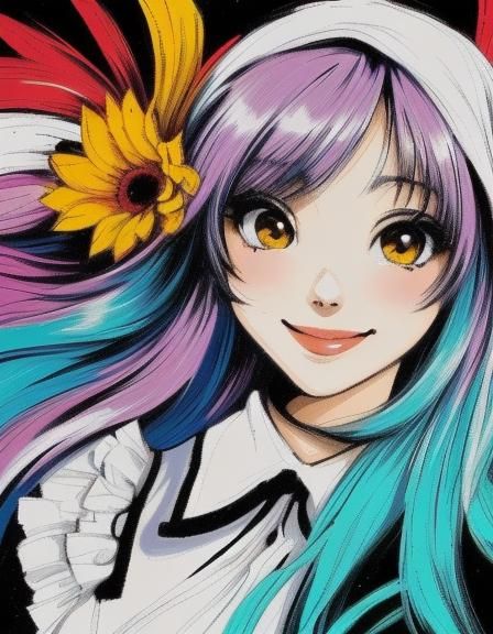 Anime Character with Painterly Triadic Color Shading