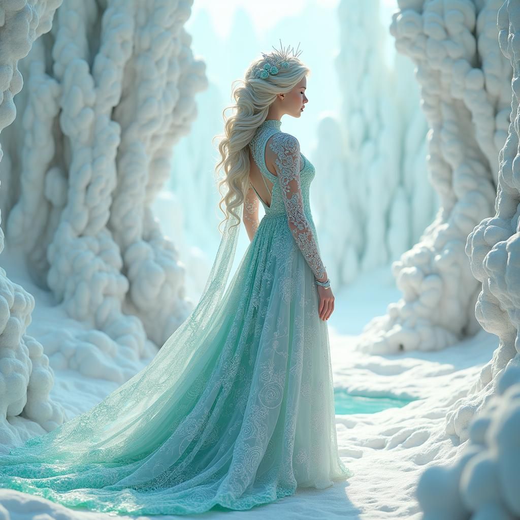 3D Maiden in White Fractal Landscape, Digital Art