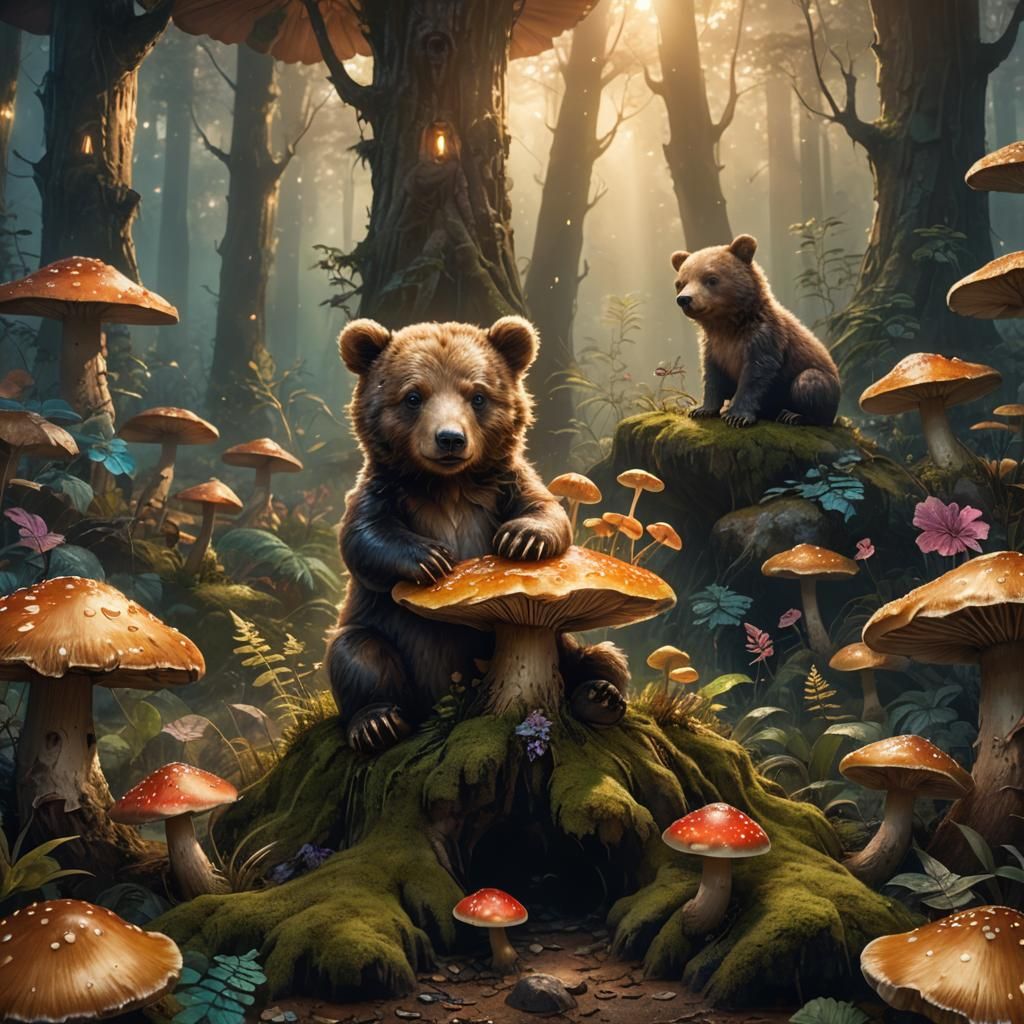 Adorable Baby Bear in Enchanted Forest