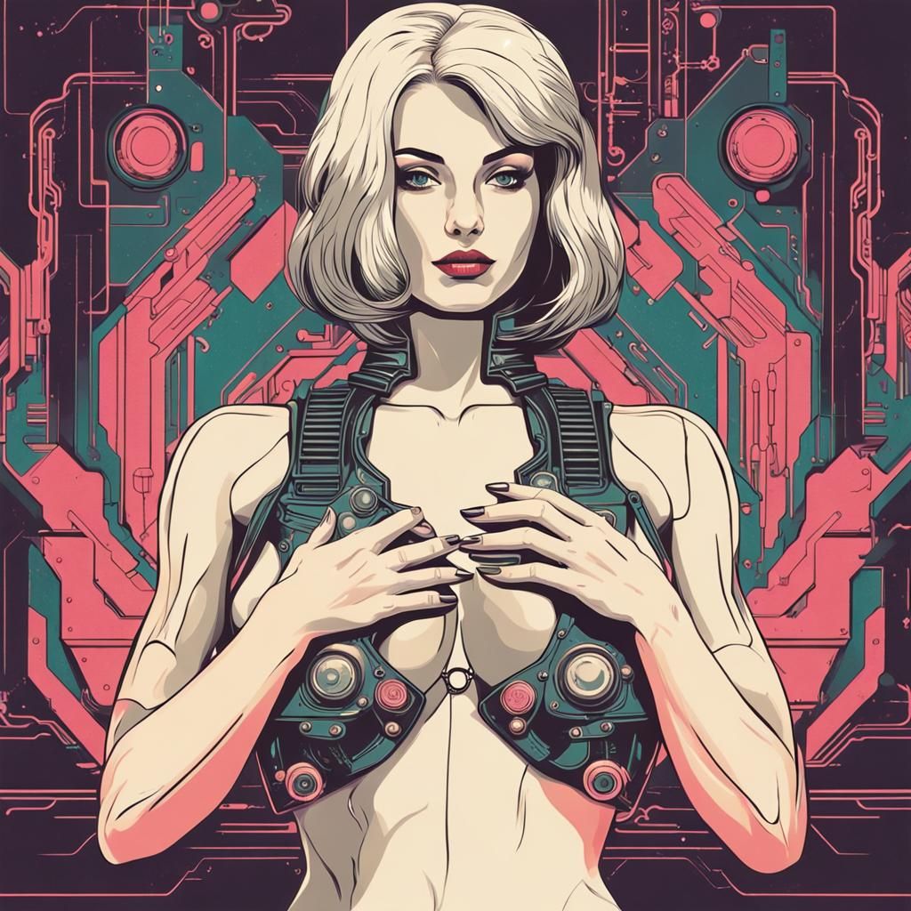 Cyberpunk Hands in Retro-Futurist Style