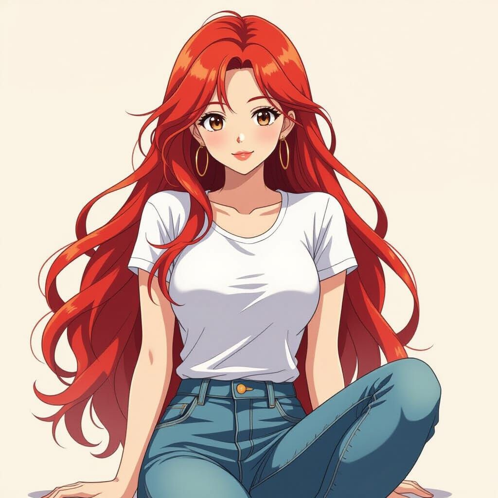 Anime Woman with Red Hair in Vibrant Style